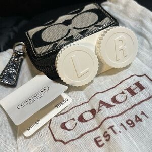 Coach Black Signature Canvas Contact Lens Case Set with White Lens Caps